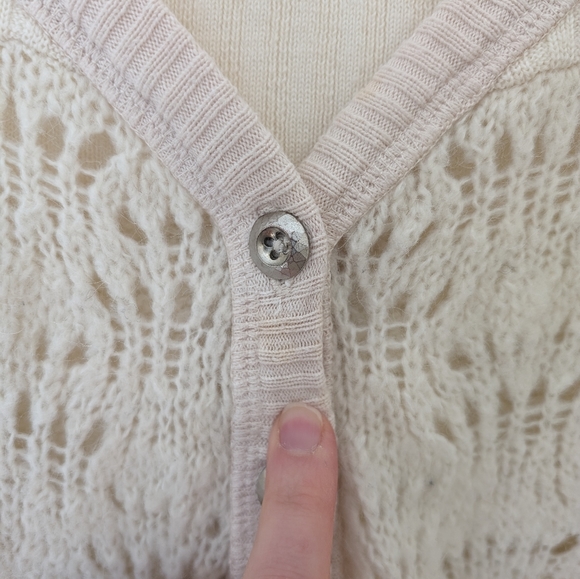 Free People Cream Beige Lace Wool Alpaca Honeysuckle Cardigan Sweater, size M - Picture 9 of 9